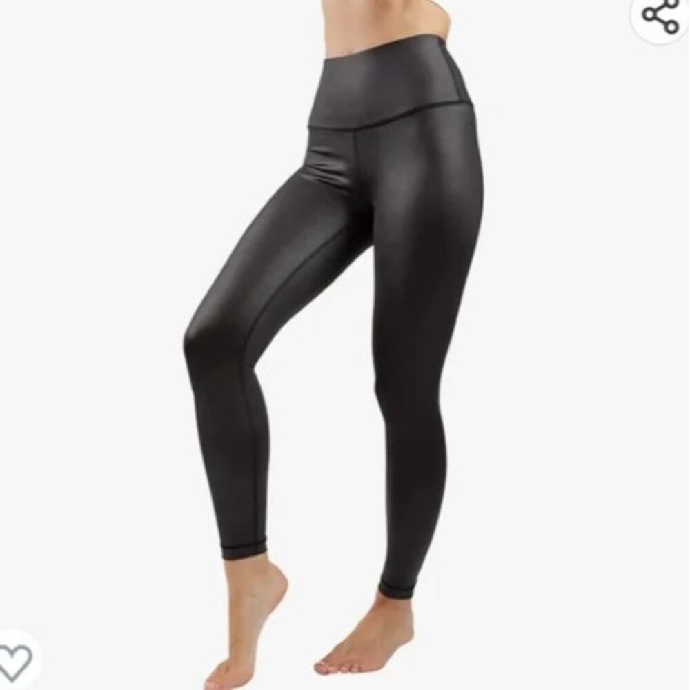 90 Degree by Reflex Black Faux Leather "Cire" High Waist Ankle Leggings Size XS